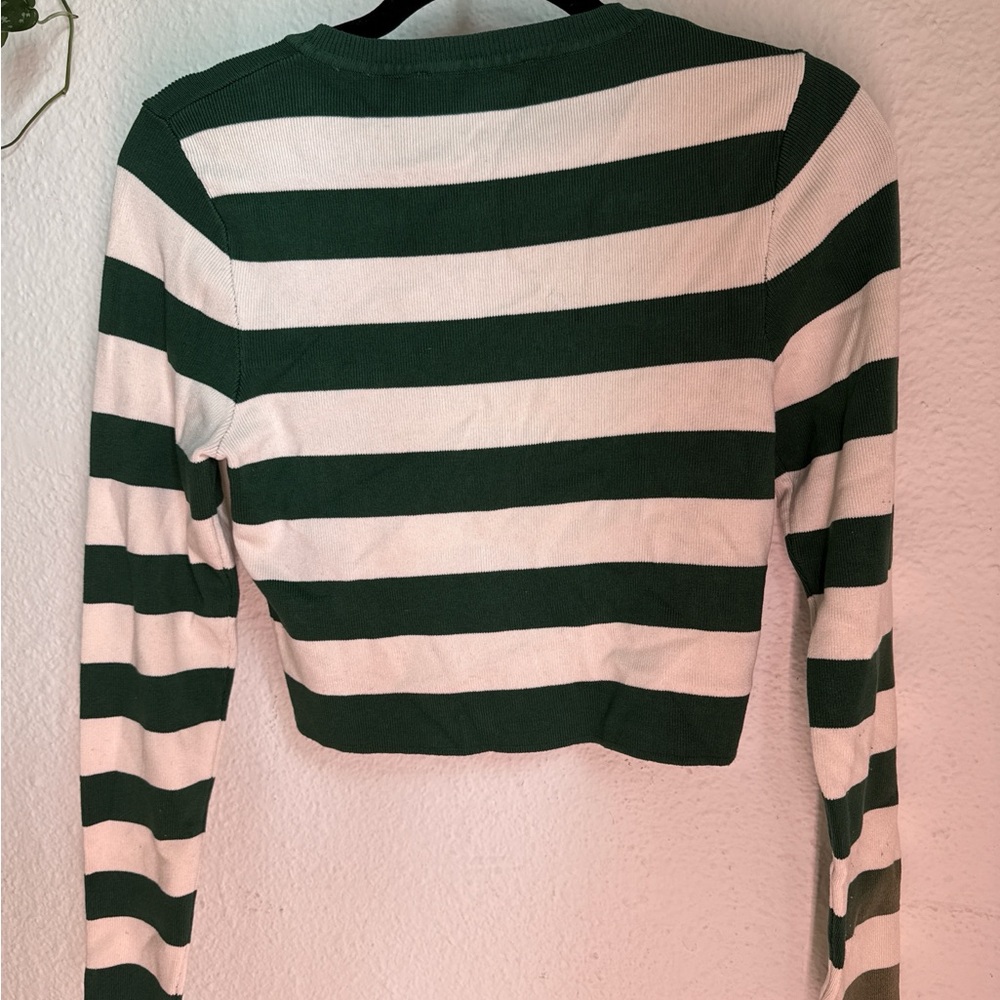 Zara Forest Green and Cream Striped Top - Picture 2 of 4